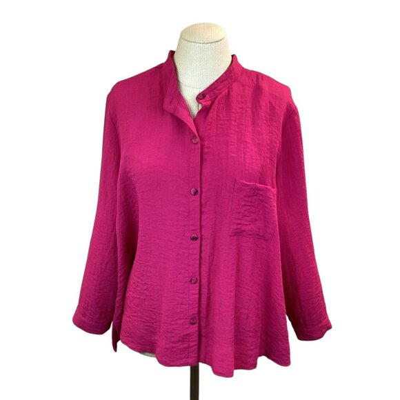 Habitat Womens Button-Front Long Sleeve Shirt L Pink Rayon Nylon Blend Made In C - Picture 2 of 7